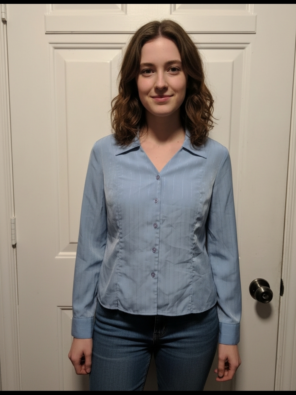 Classic Light Blue Button-Down Shirt for Women